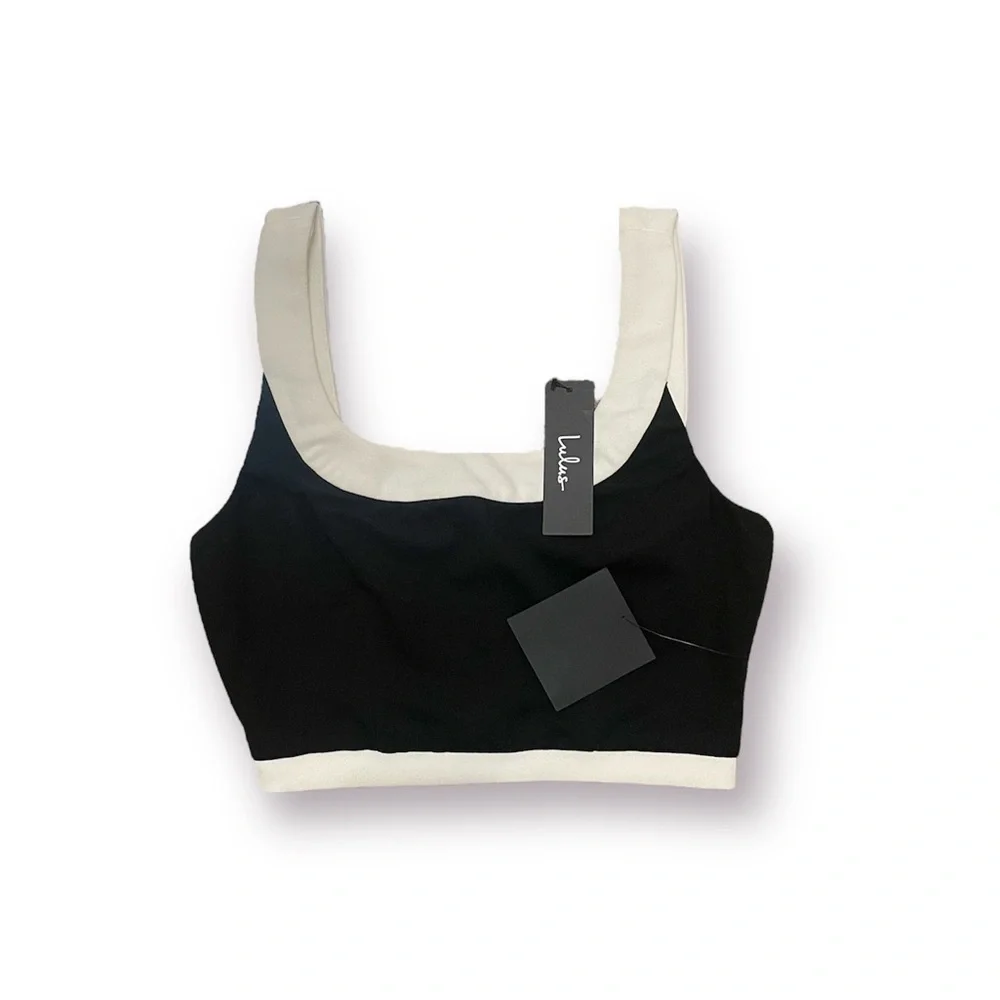 Lulu’s Totally Sensational Black Color Block Sleeveless Crop Top - Picture 3 of 3